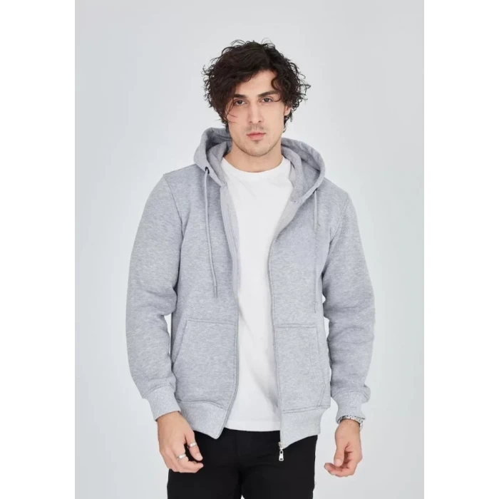 ieg™ Unisex Tam Fermuarlı Kapşonlu  SweatShirt - Gri