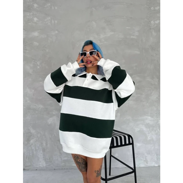 ieg™ Unisex Üç İplik Parçalı Yakalı SweatShirt - Yeşil