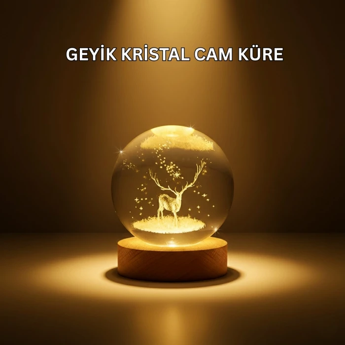 ieg™ Usb Bağlantılı Geyik Temalı Kristal Küre Premium Masa Gece Lambası