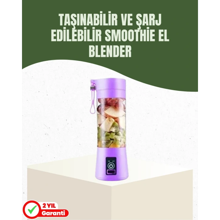 ieg™ Usb Şarjlı Portatif Blender 380ml Çelik 304 Bıçaklı Mobil Smoothie Maker