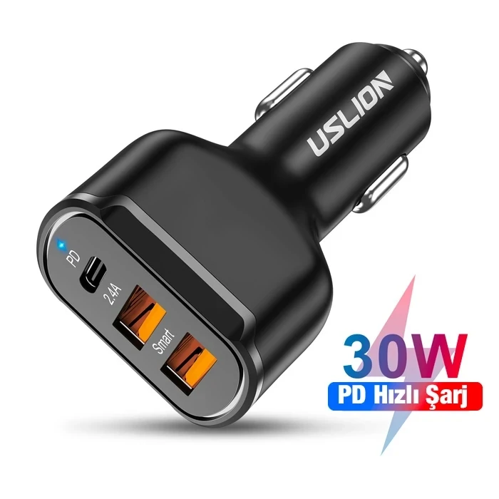 ieg™ Uslion 30w 2 Usb + Type-c Girişli Qc3.0 Hızlı Araç Çakmaklık Şarjı