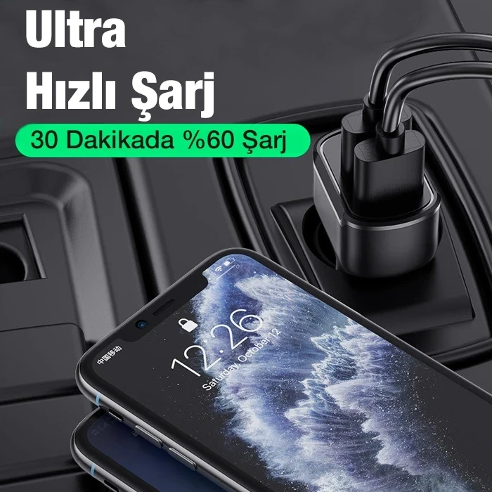 ieg™ Uslion 30w 2 Usb + Type-c Girişli Qc3.0 Hızlı Araç Çakmaklık Şarjı
