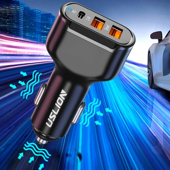 ieg™ Uslion 30w 2 Usb + Type-c Girişli Qc3.0 Hızlı Araç Çakmaklık Şarjı