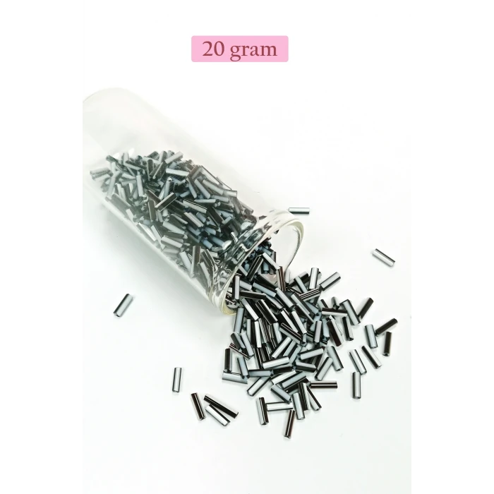 İEG Uzun Boru Kesme Boncuk Çap 2mm Uzunluk 10 mm - 20 Gram - Siyah Beyaz - BNC251