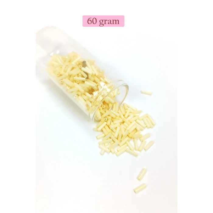 İEG Uzun Boru Kesme Boncuk Çap 2mm Uzunluk 10 mm - 60 Gram - Krem - BNC273