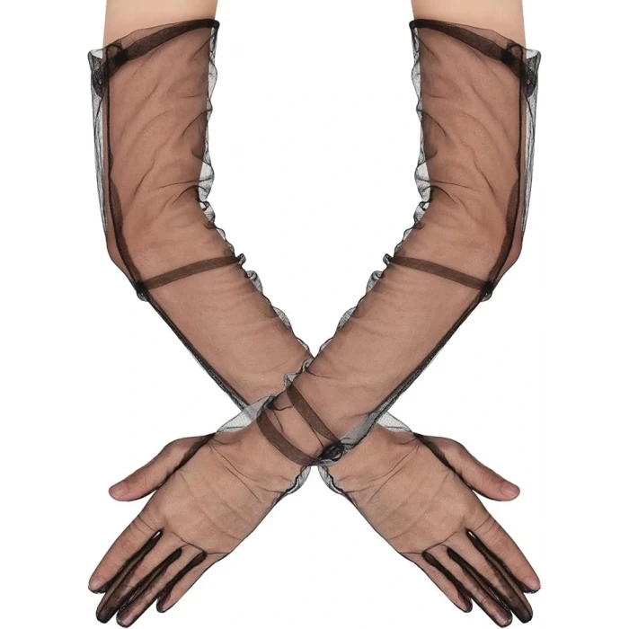 ieg™ Uzun Boy Likralı Siyah Yetişkin Mega Tül Eldiven