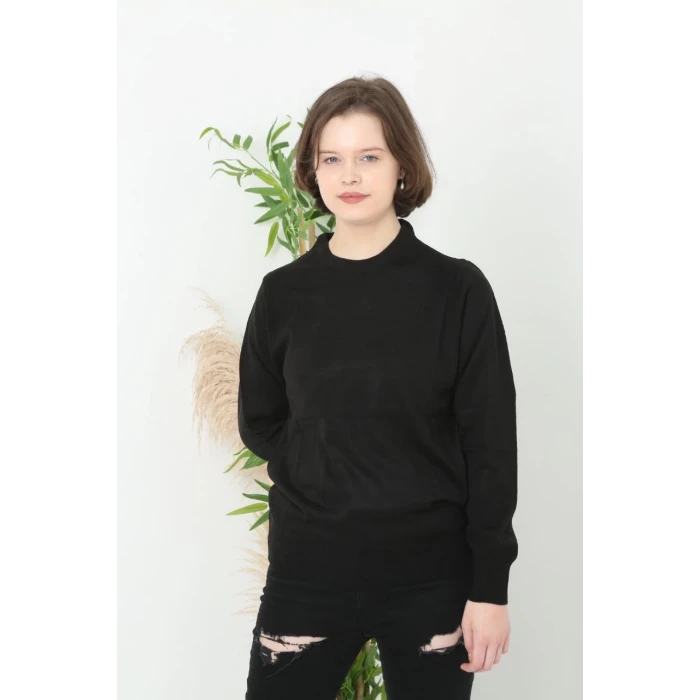 ieg™      Uzun Kol Biskilet Yaka Dokuma Triko - Siyah -