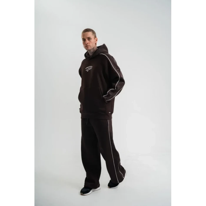 ieg™ Uzun Kol Kapşonlu Ara Biyeli Baggy Eşofman Takım - Kahve