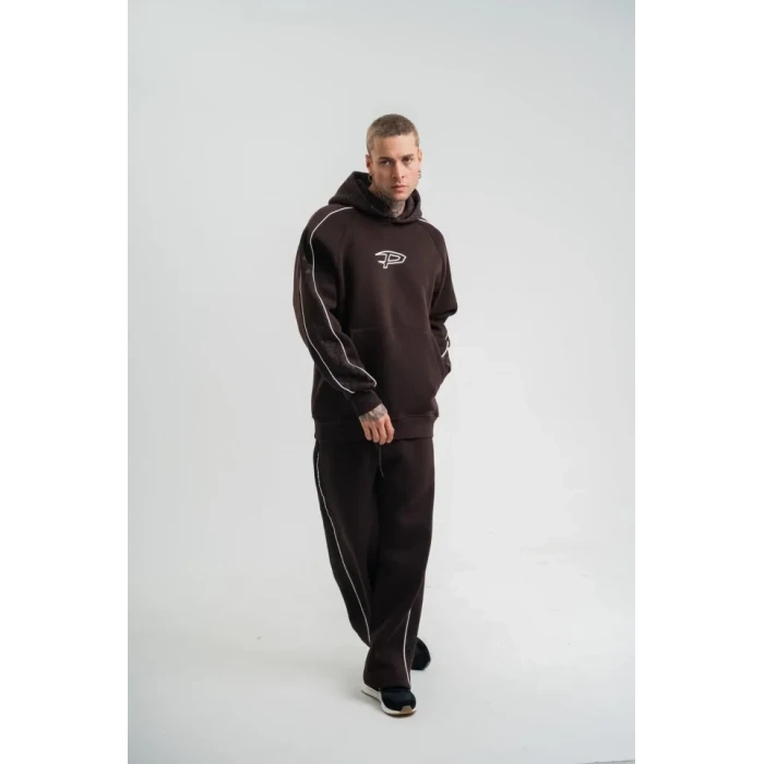 ieg™ Uzun Kol Kapşonlu Ara Biyeli Baggy Eşofman Takım - Kahve