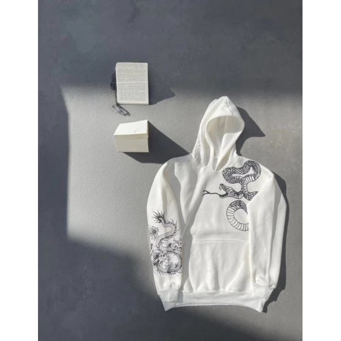 ieg™ Uzun Kol Kapşonlu Baskılı SweatShirt - Beyaz