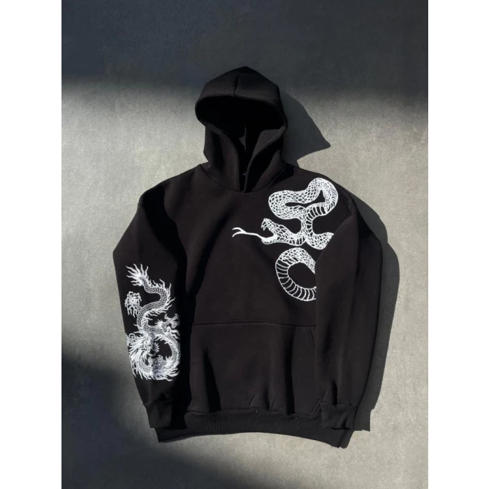 ieg™ Uzun Kol Kapşonlu Baskılı SweatShirt - Siyah