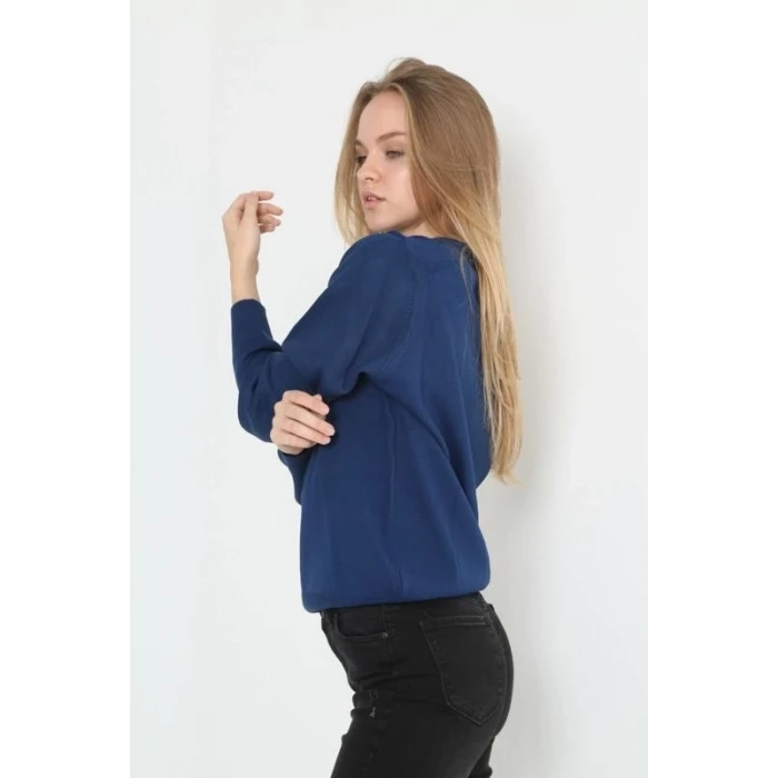 ieg™   Uzun Kol V Yaka Triko Kazak - Indigo