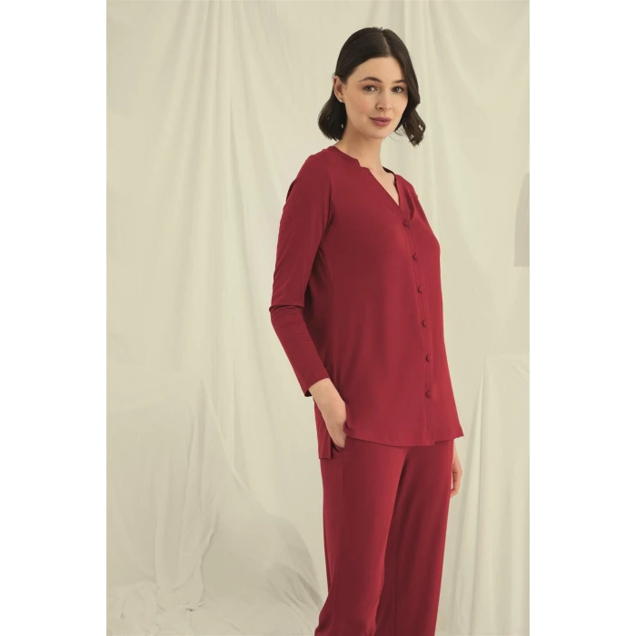 ieg™ Uzun Kollu Boydan Düğmeli V Yaka Pijama Takımı