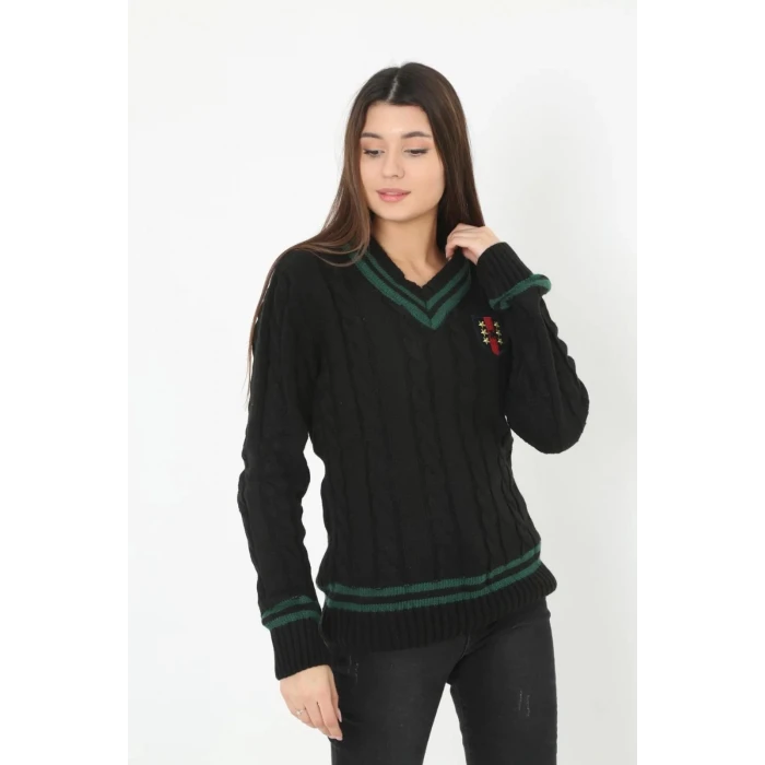 ieg™      V Yaka Örgülü Kazak - Siyah -