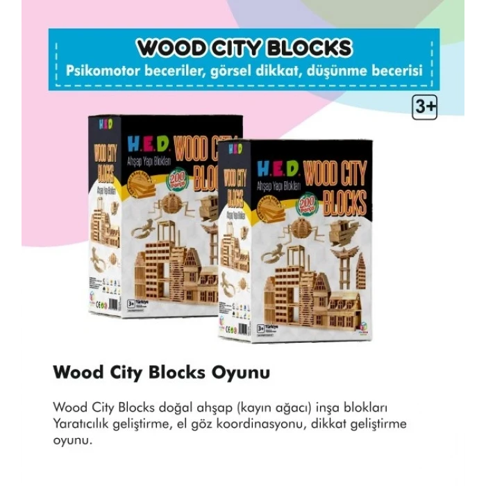 ieg™ Wood City Blocks Ahşap Şehir Blokları (kayın Ağacı)