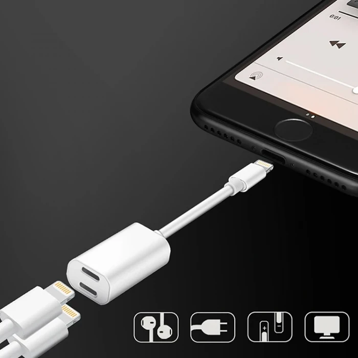 ieg™ Y Cable İphone 14-13-12 11 Lightning Kulaklık +şarj Usb Adaptörü
