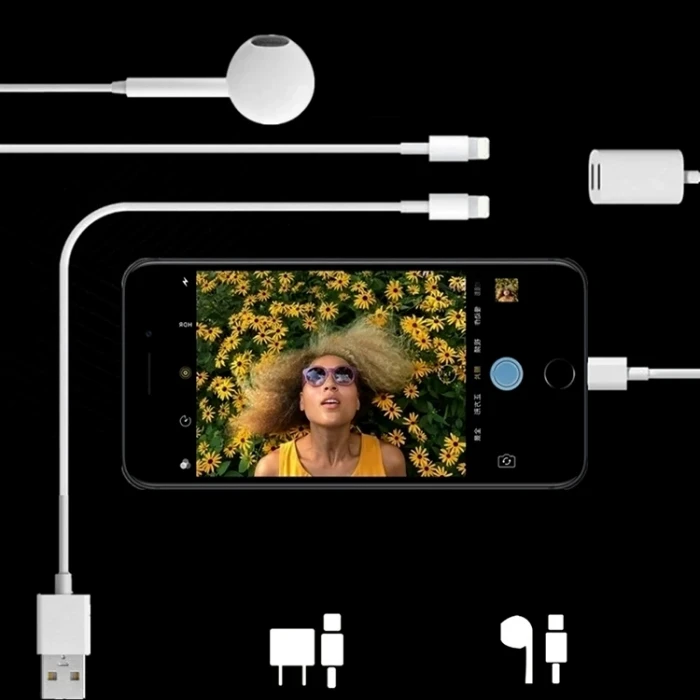 ieg™ Y Cable İphone 14-13-12 11 Lightning Kulaklık +şarj Usb Adaptörü