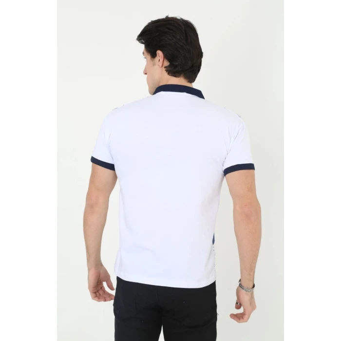 ieg™      Yakalı Slim Fit Baskılı T-Shirt - Beyaz -