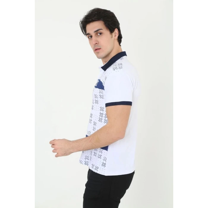 ieg™      Yakalı Slim Fit Baskılı T-Shirt - Beyaz -