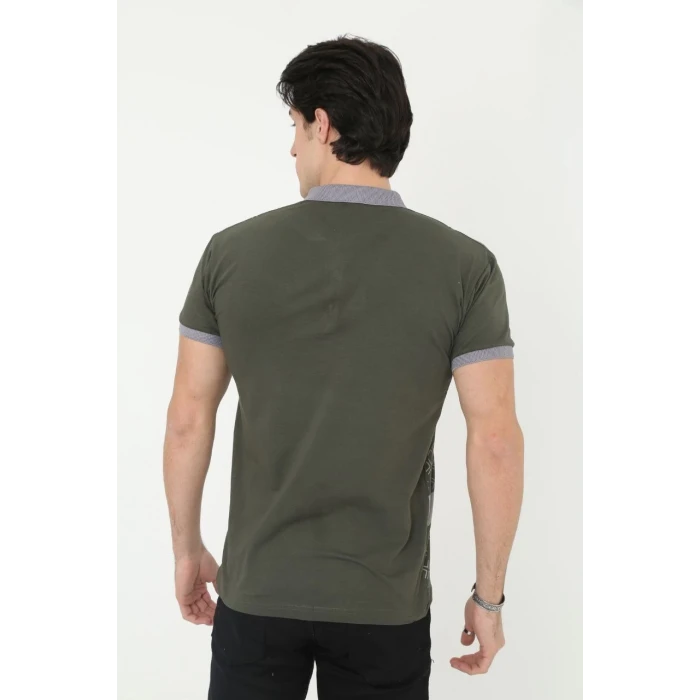 ieg™      Yakalı Slim Fit Baskılı T-Shirt - Haki -