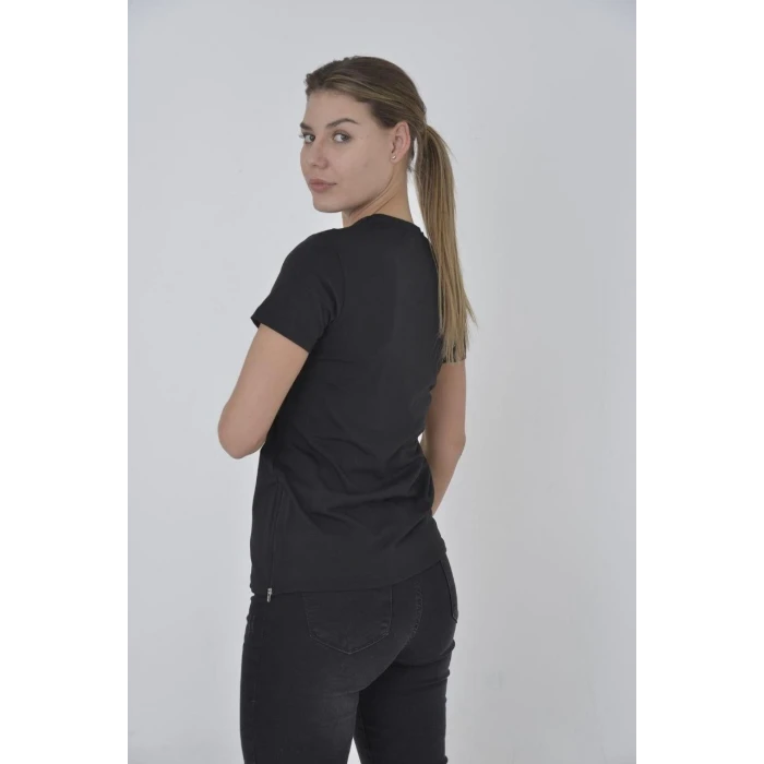 ieg™      Yandan Fermuarli Slim fit T-shirt - Siyah -