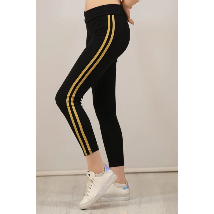 ieg™      Yanı Sarı Şeritli Tayt - Siyah -