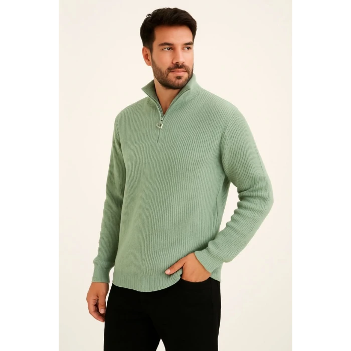 ieg™      Yarım Fermuarlı Triko Kazak  Mint Yeşili -