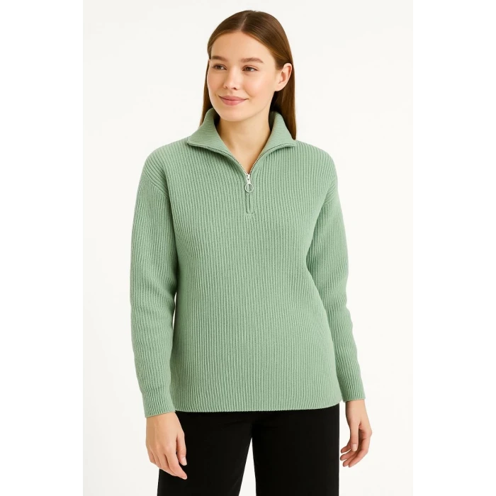 ieg™      Yarım Fermuarlı Triko Kazak - Mint Yeşili -