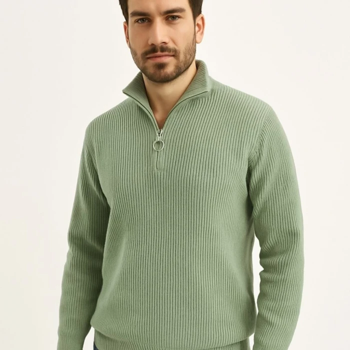 ieg™      Yarım Fermuarlı Triko Kazak  Mint Yeşili -