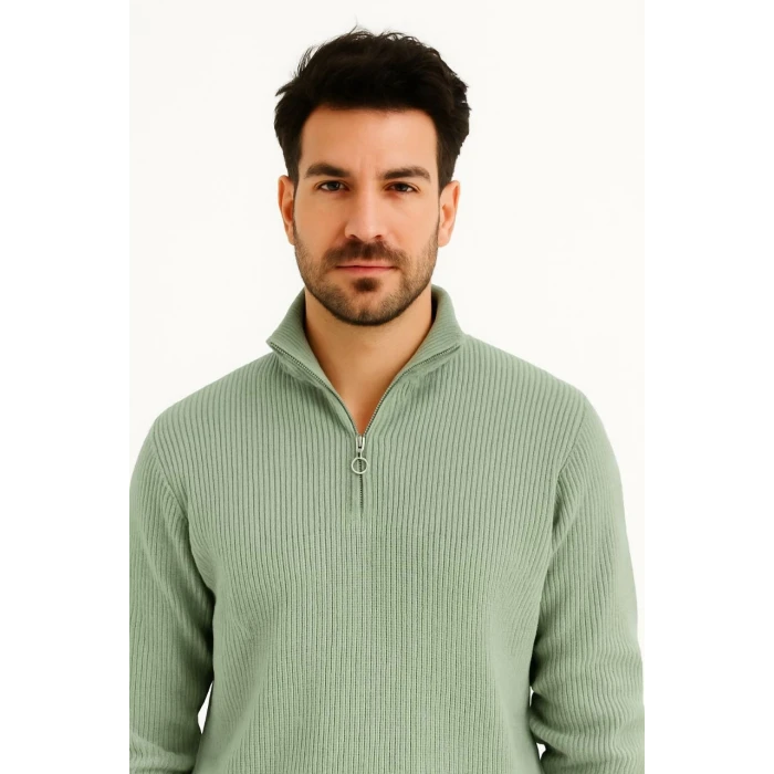 ieg™      Yarım Fermuarlı Triko Kazak  Mint Yeşili -