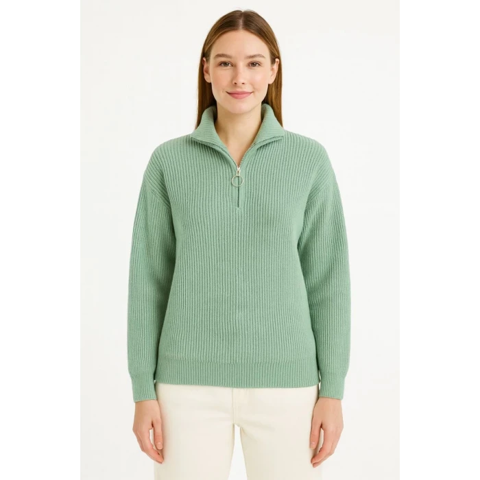 ieg™      Yarım Fermuarlı Triko Kazak - Mint Yeşili -