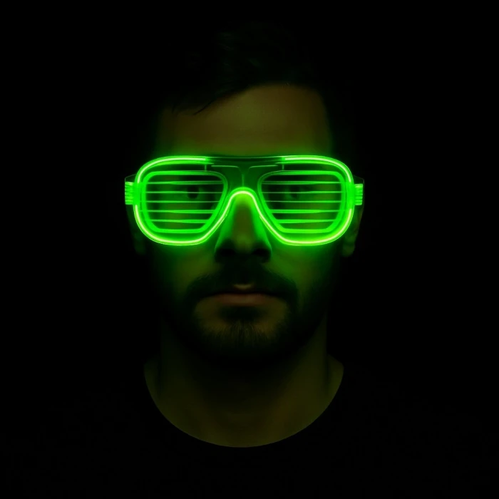 ieg™ Yeşil LED Işıklı Parti Gözlüğü – Neon 3 Modlu