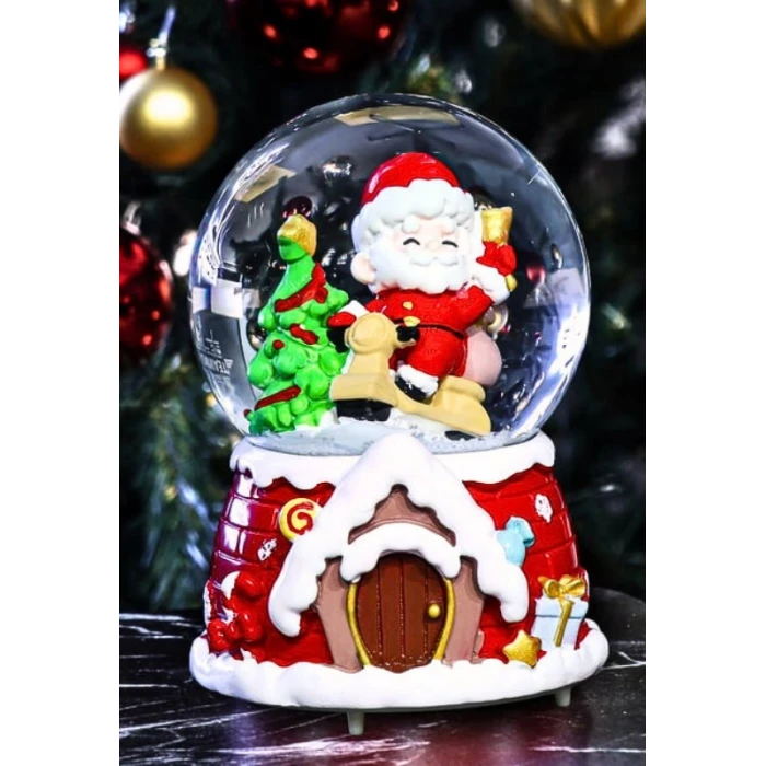 ieg ™ Yılbaşı 2025 Noel Baba Temalı 13 cm Orta Boy Işıklı Müzikli Kar Küresi 59A