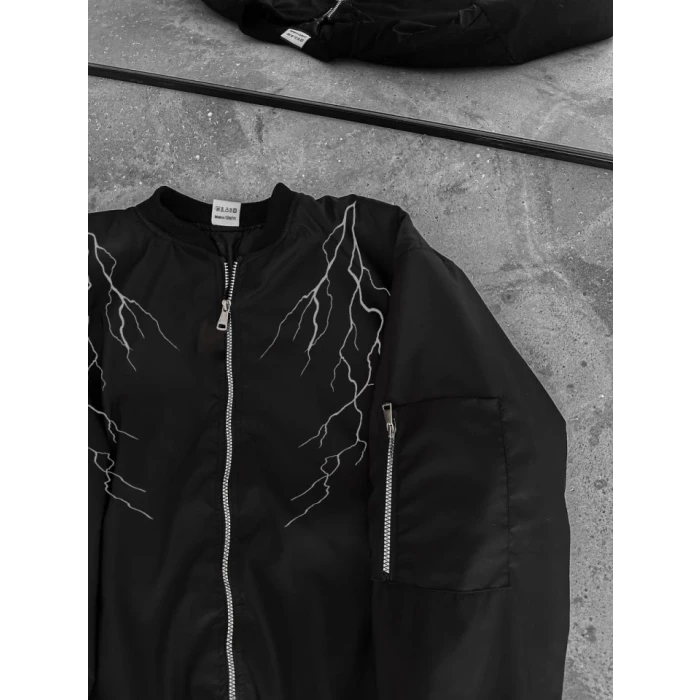 ieg™ Yıldırım Baskılı Uzun Kol Bomber Ceket - Siyah