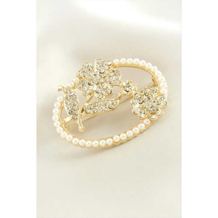ieg™ Yonca Çiçek İnci Taşlı Broş