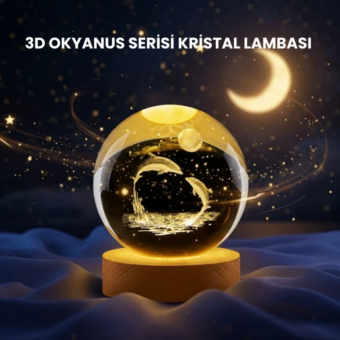 ieg™ Yunus Figürlü LED Kristal Küre Ahşap Standlı Dekoratif Gece Lambası