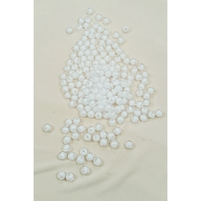 İEG Yuvarlak Boncuk İçten Boncuklu Bileklik Çanta Boncuğu 8 mm 50 gr Beyaz - BNC470