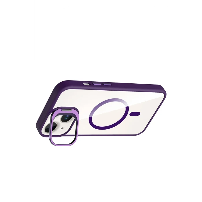 ieg™  Apple iPhone 13 Remim Lensli Magsafe Standlı Kapak - Derin Mor