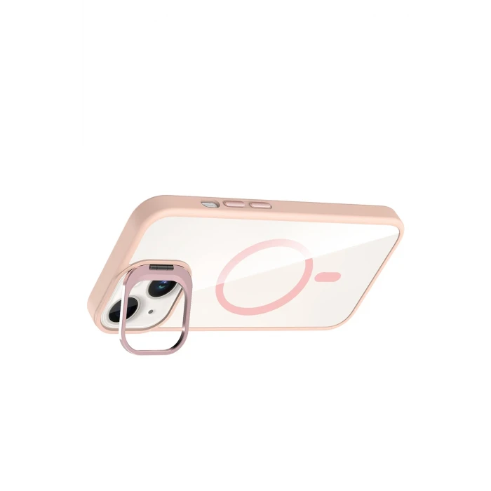 ieg™  Apple iPhone 13 Remim Lensli Magsafe Standlı Kapak - Pembe
