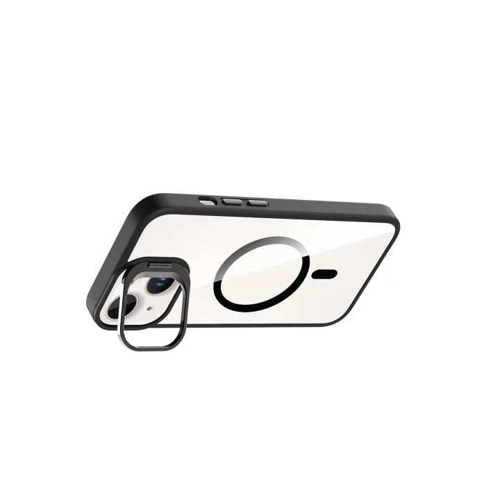 ieg™  Apple iPhone 14 Remim Lensli Magsafe Standlı Kapak - Siyah