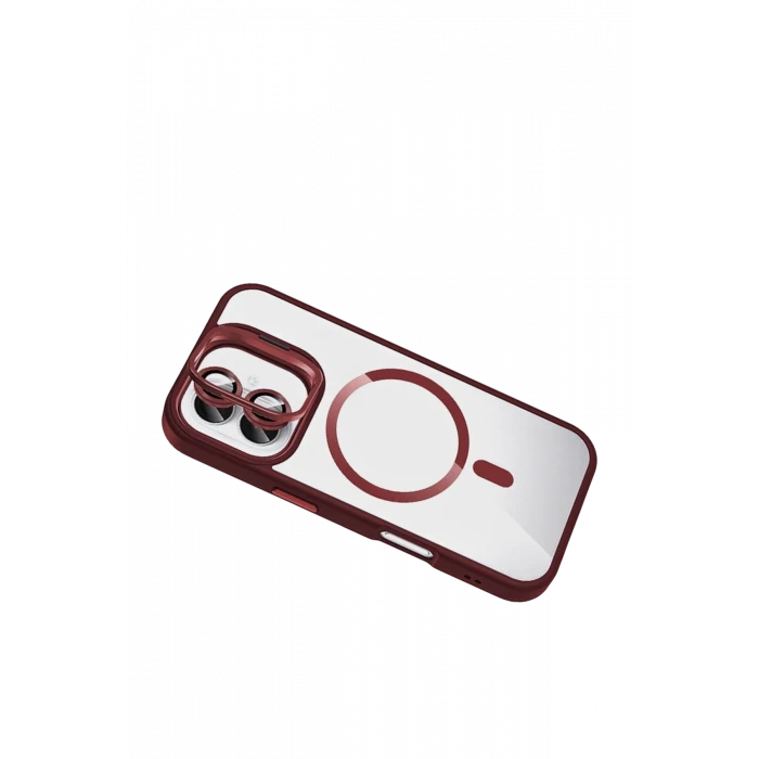 ieg™  Apple iPhone 16 Plus Remim Lensli Magsafe Standlı Kapak - Bordo