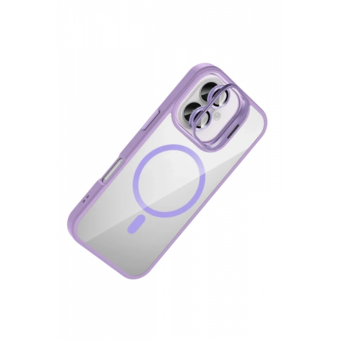 ieg™  Apple iPhone 16 Plus Remim Lensli Magsafe Standlı Kapak - Lila