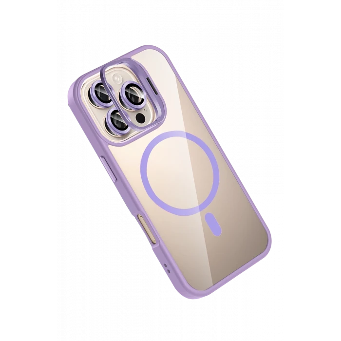 ieg™  Apple iPhone 16 Pro Max Remim Lensli Magsafe Standlı Kapak - Lila