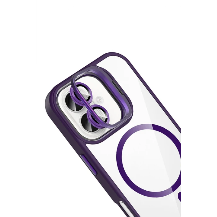 ieg™  Apple iPhone 16 Remim Lensli Magsafe Standlı Kapak - Derin Mor