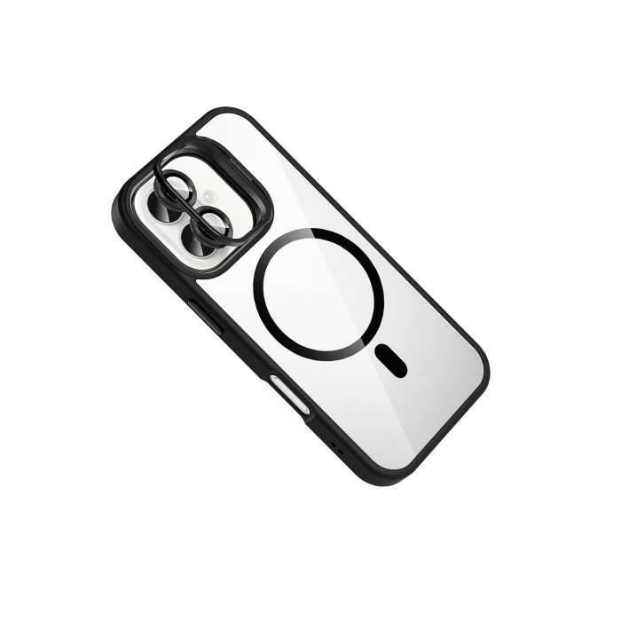 ieg™  Apple iPhone 16 Remim Lensli Magsafe Standlı Kapak - Siyah