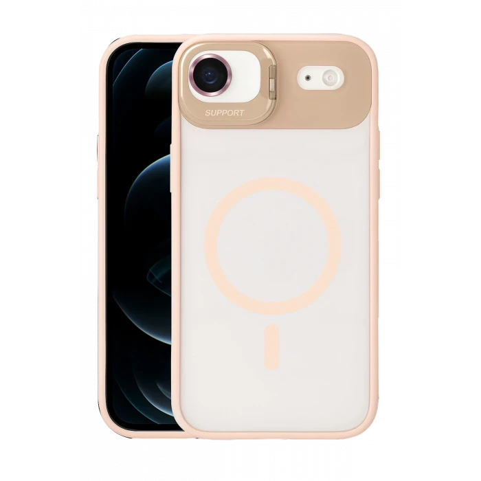 ieg™  Apple iPhone 17 Air Remim Lensli Magsafe Standlı Kapak - Pembe