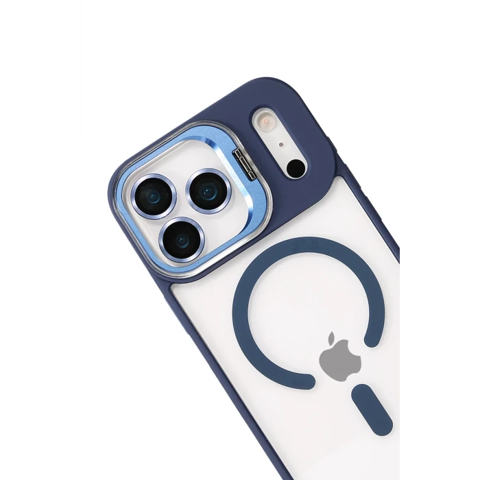 ieg™  Apple iPhone 17 Pro Max Remim Lensli Magsafe Standlı Kapak - Lacivert