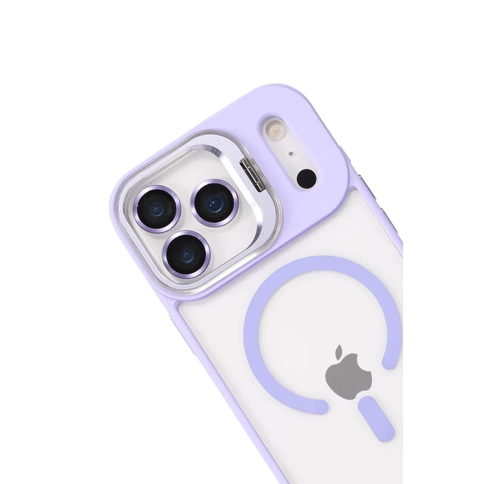 ieg™  Apple iPhone 17 Pro Max Remim Lensli Magsafe Standlı Kapak - Lila