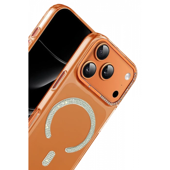 ieg™  Apple iPhone 17 Pro Tash Diamond Magsafe Kapak - Turuncu