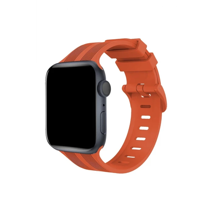 ieg™  Apple Watch 38mm KR408 Çizgili Silikon Kordon - Turuncu